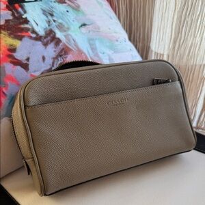Coach Taupe Leather Men's Toiletry Bag